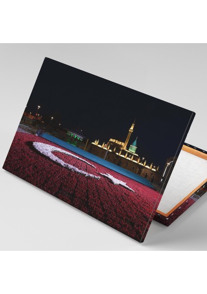 Konya Mevlana Türbesi Gece Manzarası Çiçek Türk Bayrağı Şehir Dekor Kanvas Tablo fiyatları