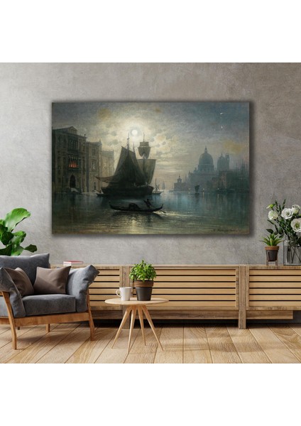 Ressam Karl Heilmayer Gün Batarken Sahildeki Gemiler Kanvas Tablo