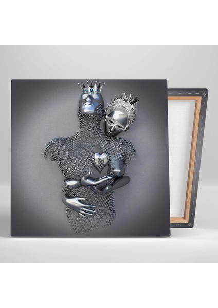 Metal Birbirine Sarılan Eli Kalbinde Taçlı Kral Kraliçe Aşk Love Modern Lüks Dekor Kanvas Tablo fiyatları