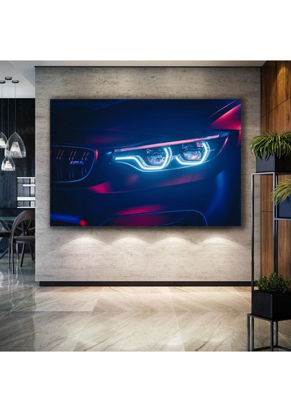 Bmw M4 Araba Car Led Far Dekor Manzara Kanvas Tablo
