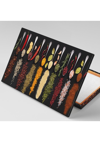 Kaşık Üzerindeki Yere Dökülmüş Bbaharatlar Mutfak Restorant Dekor Kanvas Tablo fiyatları