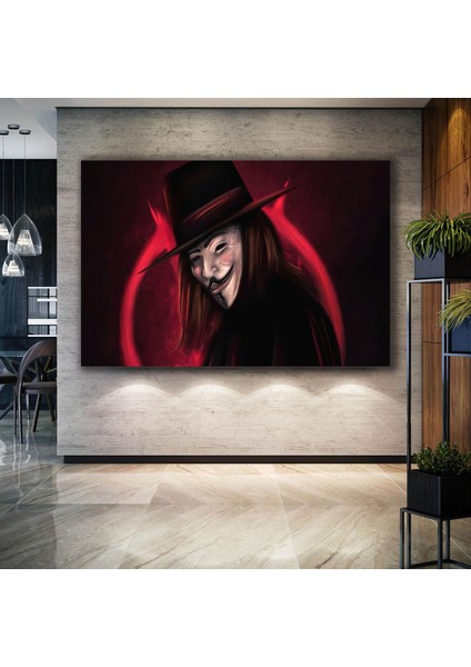 V For Vendetta Film Siyah Şapkalı Maskeli Adam Adalet Kanvas Tablo