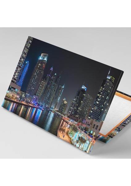 Gece Şehir Işıkları Altında Dubai Manzarası City Göl Kanvas Tablo