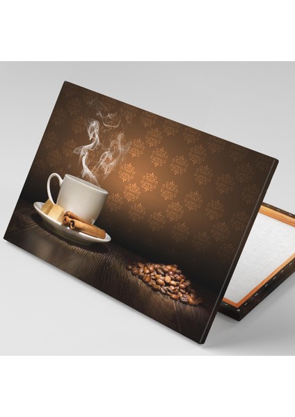 Dumanı Tüten Kahve Tarçın ve Kahve Çekirdekleri Mutfak Dekor Kanvas Tablo fiyatları