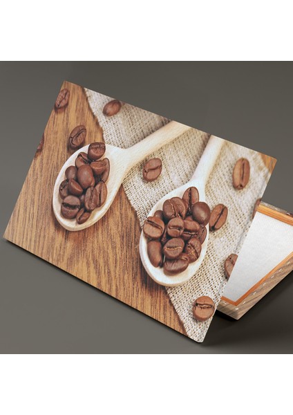 Kaşık Üzerindeki Kahve Çekirdekleri Mutfak Cafe Bar Dekor Kanvas Tablo