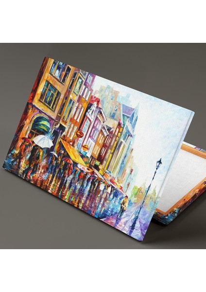 Amsterdam Yağmur Altında Yürüyen Şehirdeki İnsanlar Kanvas Tablo fiyatları