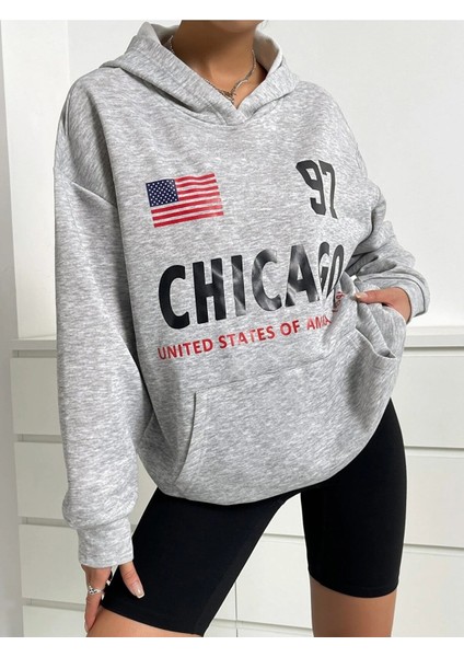 Kadın 97 Chicago 1845 Baskılı Oversize Sweatshirt