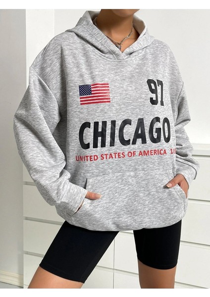 Kadın 97 Chicago 1845 Baskılı Oversize Sweatshirt