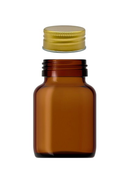 140 cc Amber Tablet Şişesi Kahverengi 140 ml Cam Hap Şişesi Metal Gold Kapaklı 1 Adet