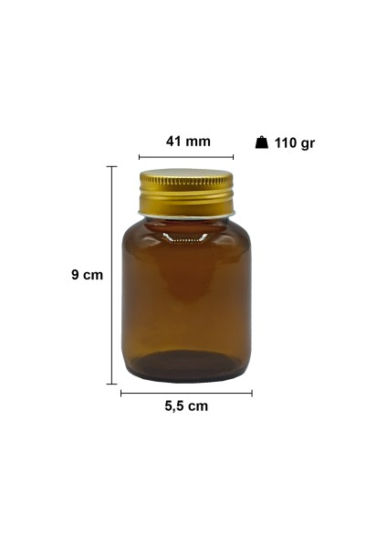 140 cc Amber Tablet Şişesi Kahverengi 140 ml Cam Hap Şişesi Metal Gold Kapaklı 1 Adet