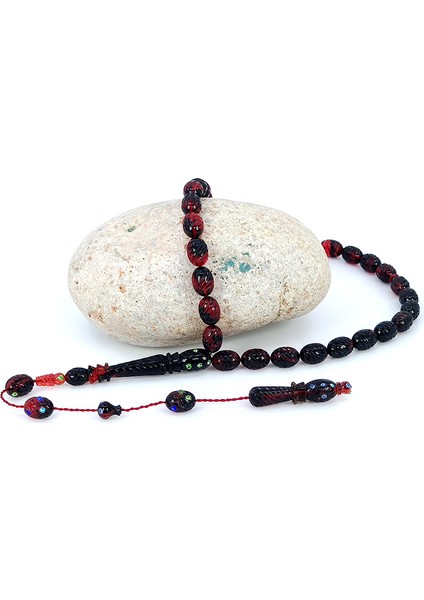 Koleksiyonluk Kalem Işçilikli Ateş Kehribar Tesbih Z2223