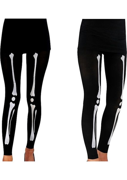 Siyah Renk Iskelet Desenli Külotlu Halloween Partisi Çorabı Likralı Yetişkin 1 Adet