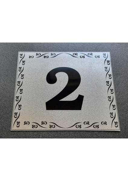 Kapı Numarası 10X12 cm Metalik Gümüş Gri Üzeri Siyah Baskı Kendinden Yapışkanlı No:2