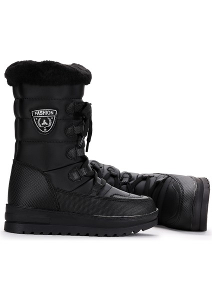 995 Içi Termal Kürklü Kız Çocuk Kar Botu Ayakkabı Siyah - Siyah