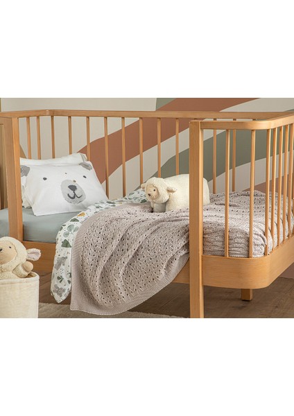 Adella Pamuklu Trikolu Bebe Battanıye 80X120 cm Bej