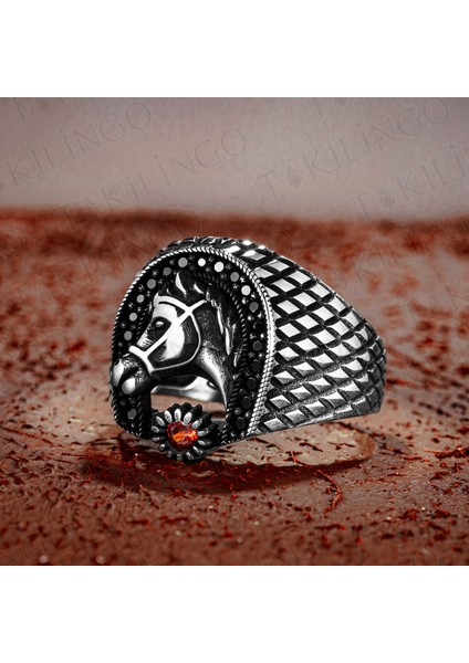 925 Ayar Gümüş Zirkon Taşlı At Nalı Erkek Yüzük