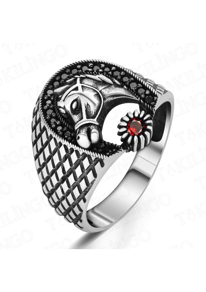 925 Ayar Gümüş Zirkon Taşlı At Nalı Erkek Yüzük fiyatları