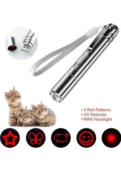 Metal USB Şarjlı Uv Işık ve Figürlü Kedi Lazeri