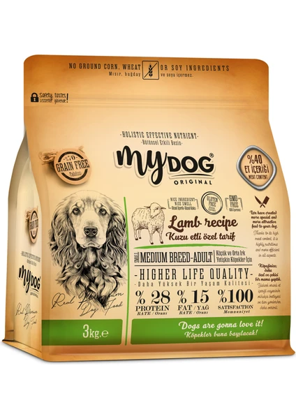 My Dog Düşük Tahıllı Kuzu Etli Küçük ve Orta Irklar Için Köpek Maması 3kg