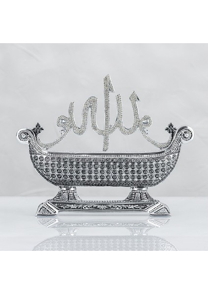 Gemi Esmaül Hüsnalı Allah Lafızlı - Gümüş Renk - Ebat : 30 x 24 Cm. BIBLOYC704