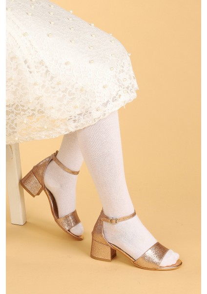 Kiko 769 Kum Simli Günlük Kız Çocuk 3 cm Topuk Sandalet Ayakkabı Bakır