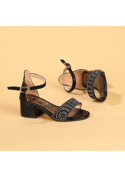 Kiko 765 Çatlak Günlük Kız Çocuk 3 cm Topuk Sandalet Ayakkabı Siyah