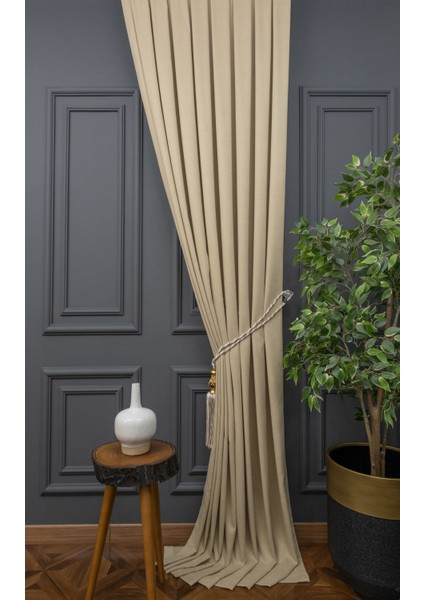 Bej Petek Kadife Dokulu Fon Perde, 1/2 Seyrek Pile, 80 x 240 cm fiyatları