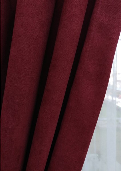 Bordo Petek Kadife Dokulu Fon Perde, Pilesiz Düz Dikim Ekstrafor Büzgü, 100 x 260 cm