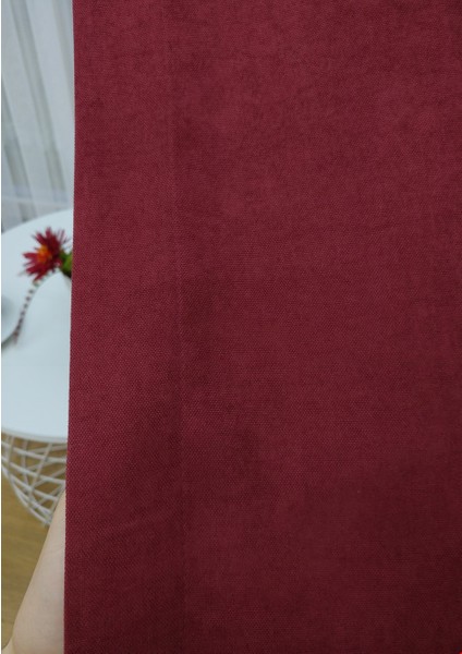 Bordo Petek Kadife Dokulu Fon Perde, Pilesiz Düz Dikim Ekstrafor Büzgü, 100 x 260 cm