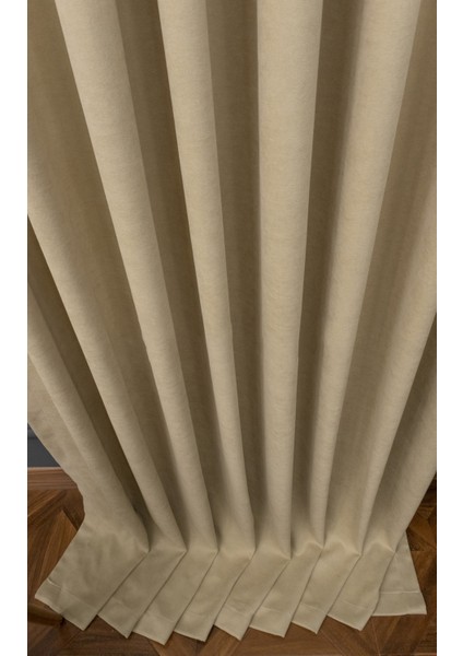 Bej Petek Kadife Dokulu Fon Perde, 1/2 Seyrek Pile, 80 x 270 cm fırsatları