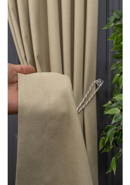 Bej Petek Kadife Dokulu Fon Perde, 1/2 Seyrek Pile, 80 x 270 cm indirimleri