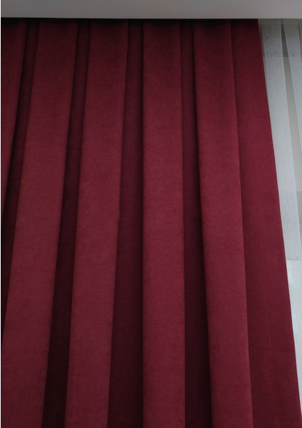 Bordo Petek Kadife Dokulu Fon Perde, 1/3 Sık Pile, 60 x 240 cm modelleri