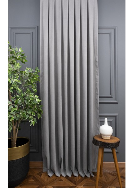 Gri Petek Kadife Dokulu Fon Perde, 1/3 Sık Pile, 50 x 270 cm fiyatları