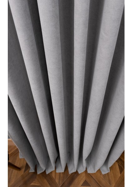 Gri Petek Kadife Dokulu Fon Perde, 1/3 Sık Pile, 90 x 260 cm