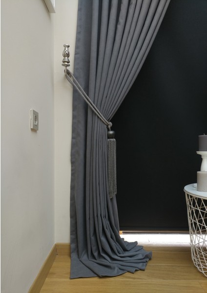 Gri Petek Kadife Dokulu Fon Perde, 1/3 Sık Pile, 50 x 240 cm fiyatları