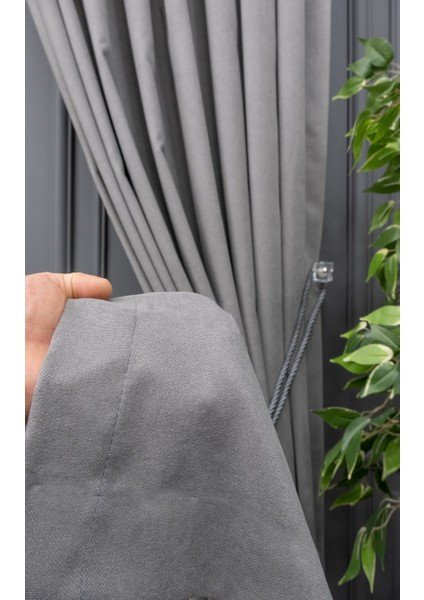 Gri Petek Kadife Dokulu Fon Perde, 1/3 Sık Pile, 50 x 250 cm indirimleri