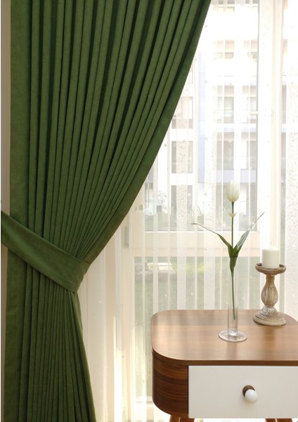 Çimen Yeşili Petek Kadife Dokulu Fon Perde, 1/2.5 Normal Pile, 60 x 240 cm fiyatları