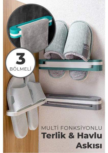 Multi Fonksiyonlu Org_zoomanizer Terlik & Havlu Askısı 3 Bölmeli