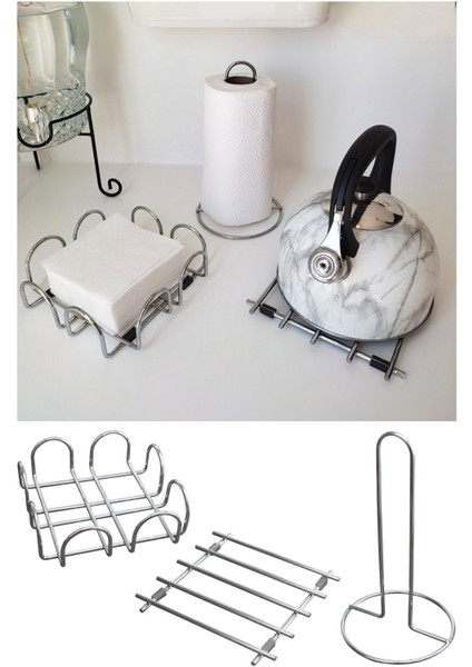 3'lü Paslanmaz Çelik Servis Sunum Havluluk Peçetelik Nihale Set