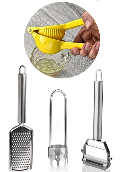 Limon Sıkacağı Limonatör, El Rendesi, Oyacak ve Julyen Soyacak Seti