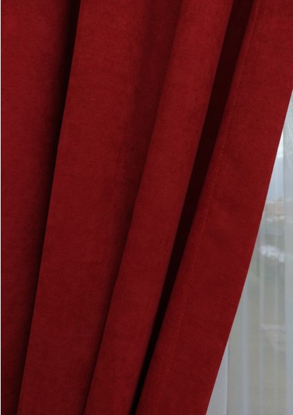 Kırmızı Petek Kadife Dokulu Fon Perde, 1/2.5 Normal Pile, 50 x 250 cm