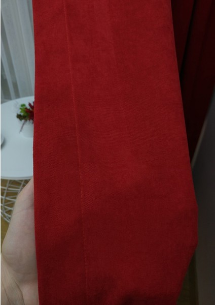Kırmızı Petek Kadife Dokulu Fon Perde, 1/2.5 Normal Pile, 50 x 250 cm