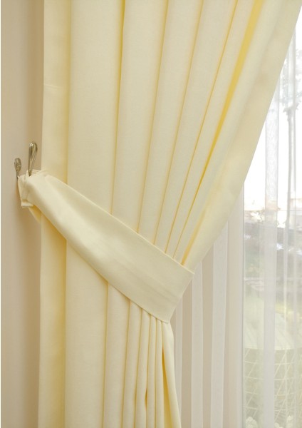 Krem Petek Kadife Dokulu Fon Perde, 1/2.5 Normal Pile, 60 x 240 cm fiyatları