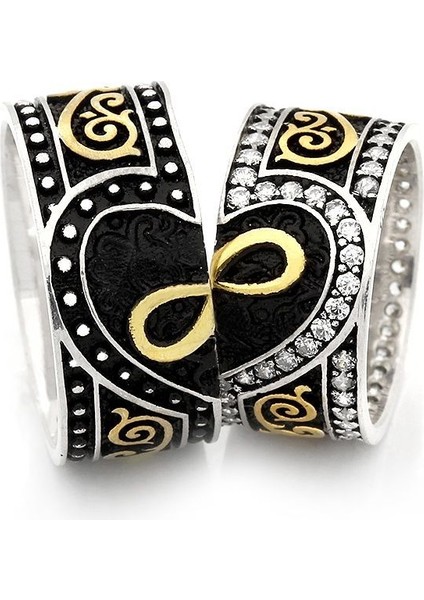 925 Ayar Gümüş Zirkon Taşlı Sonsuzluk Model Çift Alyans