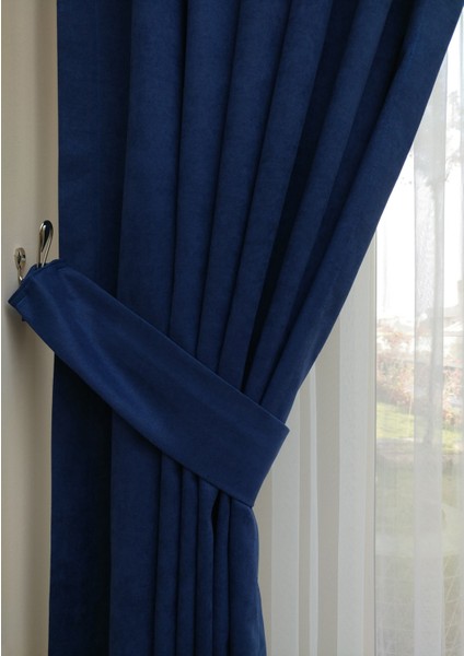 Lacivert Petek Kadife Dokulu Fon Perde, 1/2 Seyrek Pile, 60 x 240 cm fiyatları