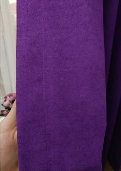 Mor Petek Kadife Dokulu Fon Perde, 1/2 Seyrek Pile, 50 x 250 cm