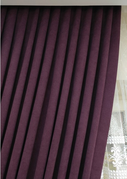 Mürdüm Petek Kadife Dokulu Fon Perde, 1/2 Seyrek Pile, 50 x 270 cm