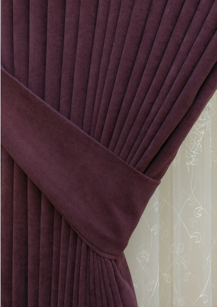 Mürdüm Petek Kadife Dokulu Fon Perde, 1/2.5 Normal Pile, 70 x 250 cm