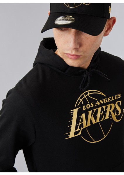 Kapüşon Yaka Siyah Erkek Sweatshirt 60284705NBA Foil Print Hoody Loslak