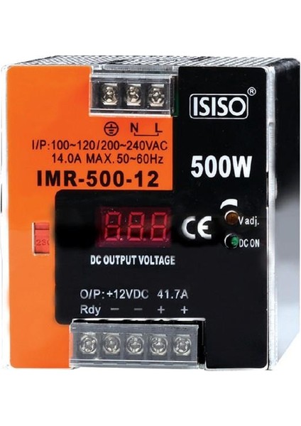 Isıso IMR-500-24 - 500W 24VDC 20.8A Mini Göstergeli Raya Montajlı Güç Kaynağı